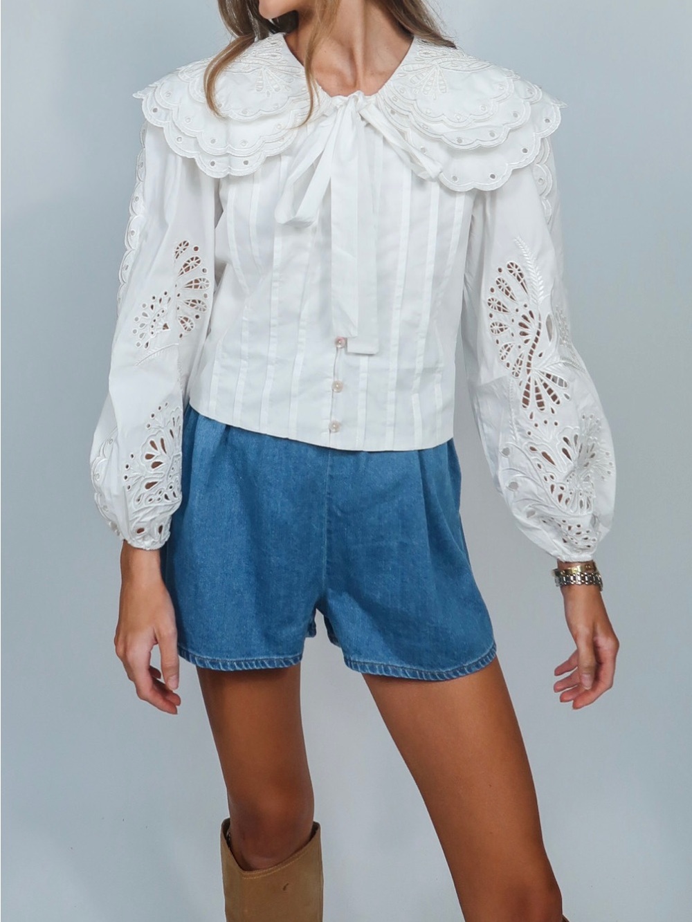 Sofie the Label White Embroidered Scalloped Collar Blouse - Picture 8 of 8